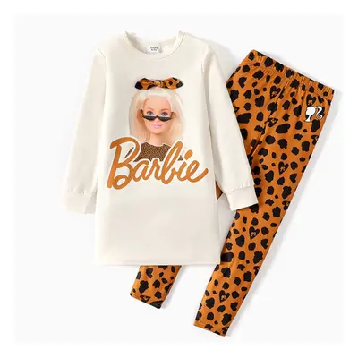 Barbie 2pcs Kid Girl Character Print Sweatshirt and Leopard Print Leggings Set