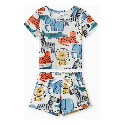 Baby Boy 2pcs Animal Print Tee and Shorts Set