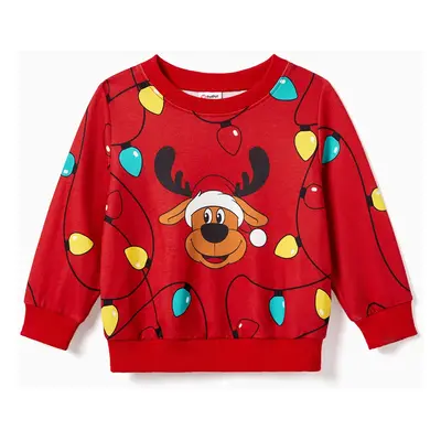 Christmas Family Matching Cartoon Reindeer & Lightbulb Print Long Sleeves Tops