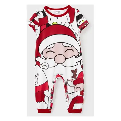 Christmas Santa and Snowman Print Family Matching Short-sleeve Tops and Shorts Pajamas Sets