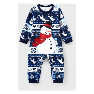 Snowman Pajamas Allover Pattern Blue Christmas Pajamas (Long Sleeves)