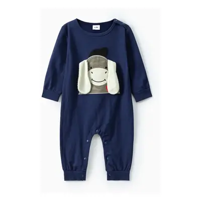 Donkey Embroidery 3D Ear Design Long-sleeve Green Baby Jumpsuit