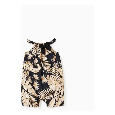 Mommy and Me Camisole Leaf Print Belted One-piece Romper