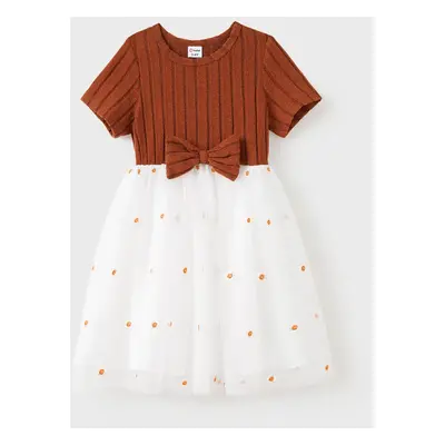 Family Matching Sets Caramel Color Tee or Ribbed Body-con Dress or Embroidered Tulle Dress