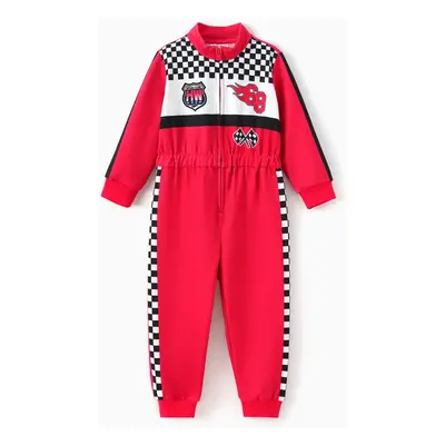 Hot Wheels Toddler Boy 1pc Colorblock Logo Print Long-sleeve Racing Jumpsuit