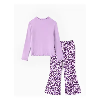 Kid Girl 2pcs Ruffled Tee and Floral Flared Pants Set