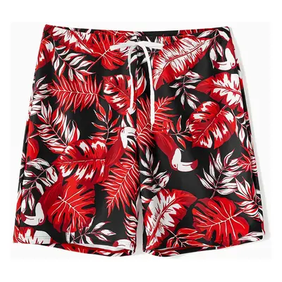 Family Matching Allover Plant Print Swim Trunks and Scallop Trim One-piece Swimsuit