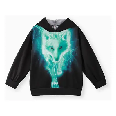 Kid Boy Trendy Animal Wolf Print Hoodie Sweatshirt