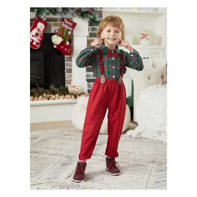 3pcs Toddler Boy Christmas Classic Grid Cotton Set with Lapel