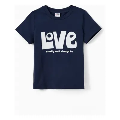 Family Matching Love Theme Slogan Print Solid Color Short Sleeves Cotton Tops