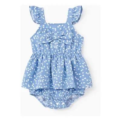 All Over Dots Print Blue Sleeveless Spaghetti Strap V Neck Ruffle Wrap Dress for Mom and Me