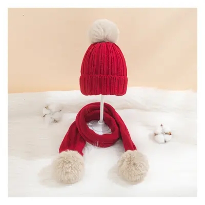 2-pack Baby / Toddler Christmas Big Pom Pom Decor Thermal Beanie Hat & Scarf