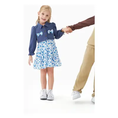 Toddler Girl 2pcs Denim Jacket and Floral Print Dress Set