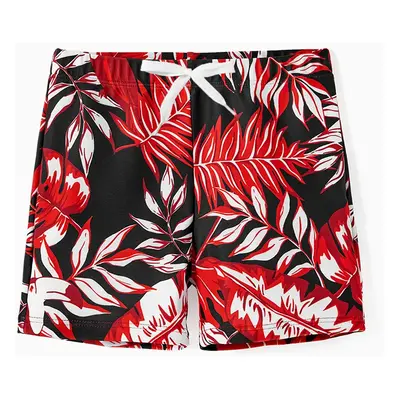 Family Matching Allover Plant Print Swim Trunks and Scallop Trim One-piece Swimsuit