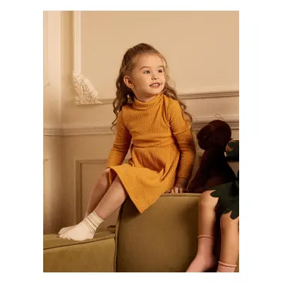 Toddler Girl Turtleneck Solid Color Ribbed Long-sleeve Dress