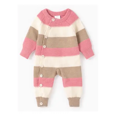 Baby Girl Striped Button Sweater Jumpsuit