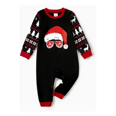 Christmas Family Matching Santa hats and Reindeers Print Long-sleeve Pajamas Sets