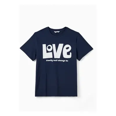 Family Matching Love Theme Slogan Print Solid Color Short Sleeves Cotton Tops