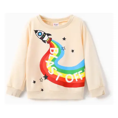 Toddler Boy Rocket Letter Rainbow/Vehicle Print Pullover Sweatshirt