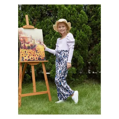 Kid Girl 2pcs Puff-sleeve Square Neck Top and Leopard Print Pants Set