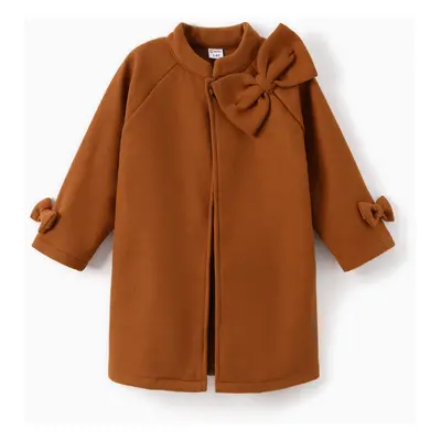 Toddler Girl Bowknot Design Open Front Brown Blend Coat