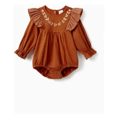 Baby Girl Butterfly Embroidered Ruffled Long-sleeve Romper