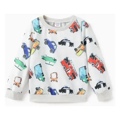 Toddler Boy Rocket Letter Rainbow/Vehicle Print Pullover Sweatshirt