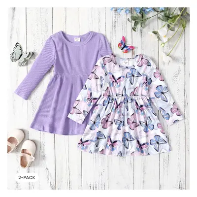 Toddler Girl 2pcs Solid Color & Butterfly Print Dress