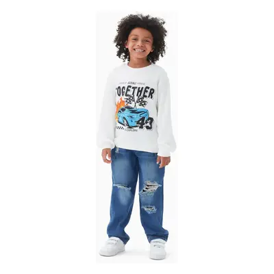 2pcs Kid boy Avant-garde Vehicle print Sweatshirt and Denim Jeans Set