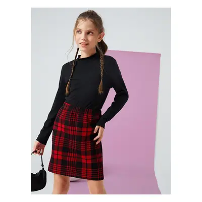 Kid Girl Stand Collar Grid/Houndstooth Skirt Suit