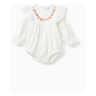 Baby Girl Butterfly Embroidered Ruffled Long-sleeve Romper