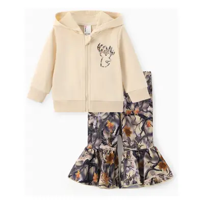 Baby/Toddler Girl 2pcs Hooded Jacket and Camouflage Flared Leggings Set