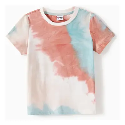 Family Matching Colorblock Tie Dye Twist Knot Bodycon Dresses and Short-sleeve T-shirts Sets