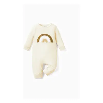 Baby Boy Rainbow Embroidered Long-sleeve Waffle Jumpsuit