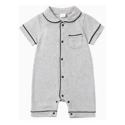 Baby Girl/Boy Solid Cotton Color-block Short Sleeves Lapel Jumpsuit