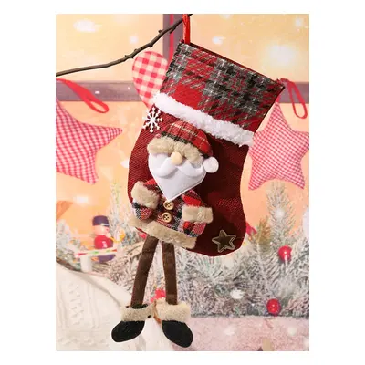 Checkered Christmas Stocking - Decorative Gift Bag for Children with Santa Claus Design, Ideal f