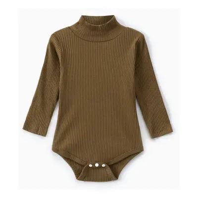 Baby Boy/Girl 95% Cotton Ribbed Turtleneck Long-sleeve Romper