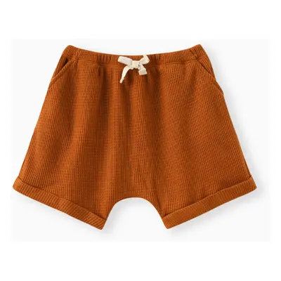 Baby Boy Solid Waffle Elasticized Waist Shorts with Pockets