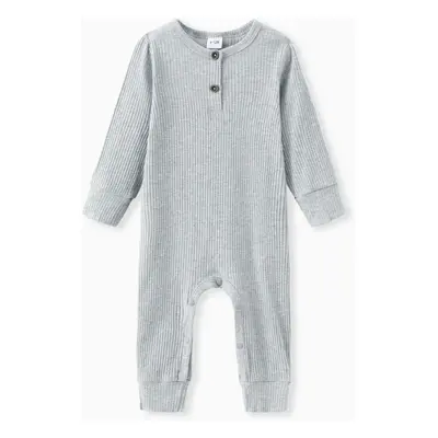 Baby Boy/Girl Cotton Ribbed Button Up Jumpsuit