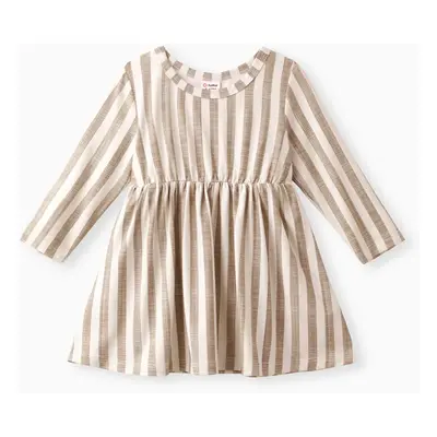 Baby Girl Ribbed Brown/White/Striped Long-sleeve Dress