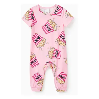 Valentine's Day Family Pajamas Short-sleeve Popcorn Print Striped Matching Set