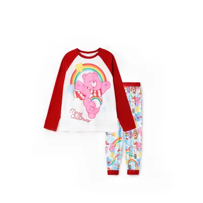 Care Bear Family matching Christmas Rainbow Print Colorblock Long-sleeve Pajamas Set(Flame Resis