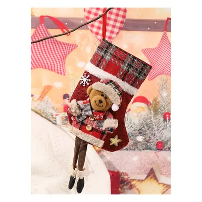 Checkered Christmas Stocking - Decorative Gift Bag for Children with Santa Claus Design, Ideal f