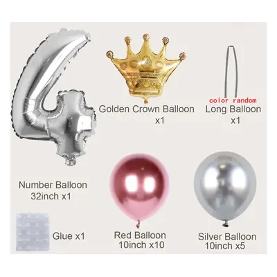 19-pack Numbers Crown Aluminum Foil Balloon and Latex Balloon Set Birthday Party Wedding Column 