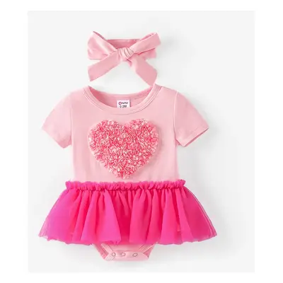 Baby Girl Valentine's Day 2pcs Heart-shaped Mesh Romper and Headband