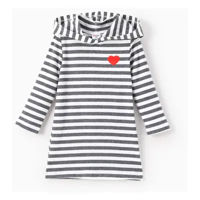 Toddler Girl Hooded Stripe Heart print Dress