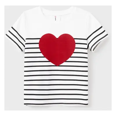 Valentine's Day Family Matching Cotton Stripe Tee Heart-shaped Short-sleeve Tops