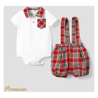 Valentine's Day Baby Boy 2pcs Polo Collar Romper and Overalls Shorts Set