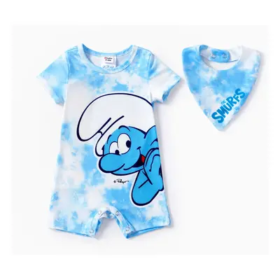 The Smurfs Baby Boys/Girls 2pcs Naiaâ¢ Tie-dye fun Character Print Onesie with Saliva Towel Set