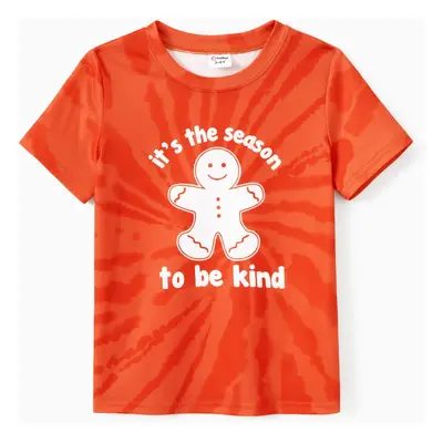 Christmas Family Matching Orange Tie-Dye Gingerbread Man Slogan Graphic Tops